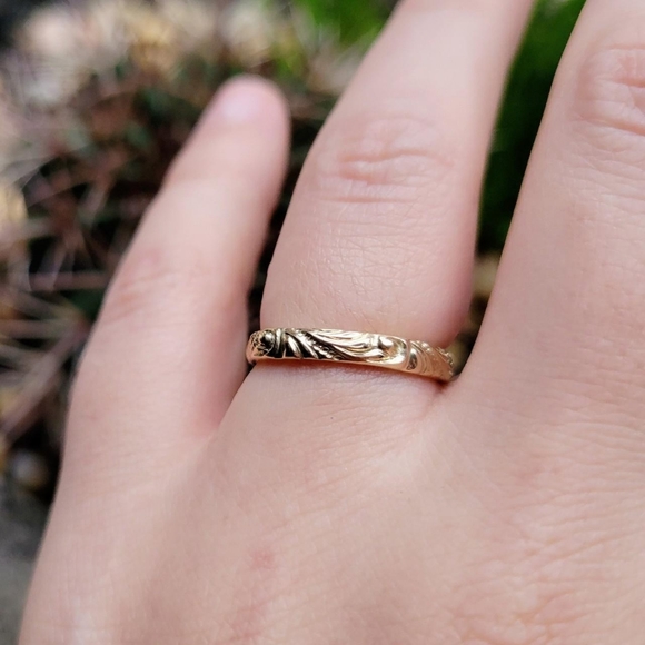 Solid 10K Handmade Ornate Edwardian Style Ring Band, size 6 - Picture 6 of 13